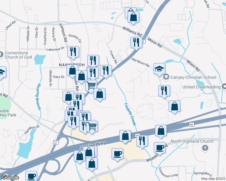 map of restaurants, bars, coffee shops, grocery stores, and more near 7600 Kayne Boulevard in Columbus