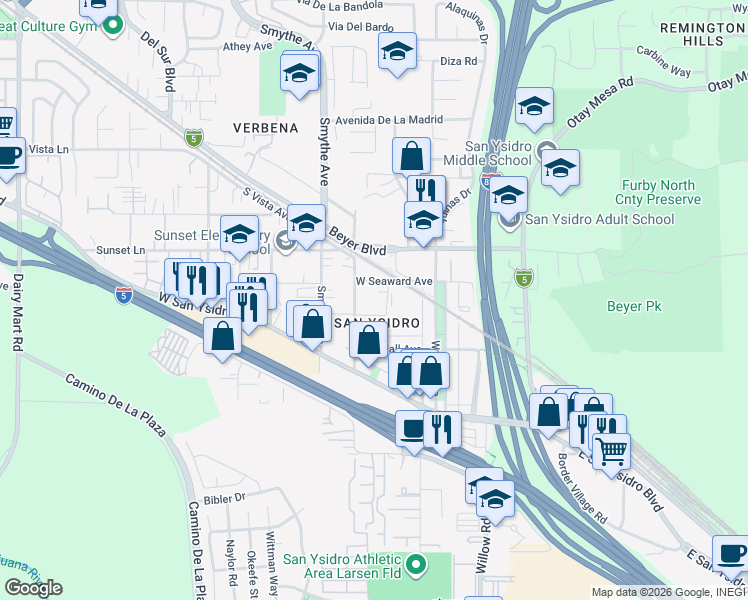 map of restaurants, bars, coffee shops, grocery stores, and more near in San Diego