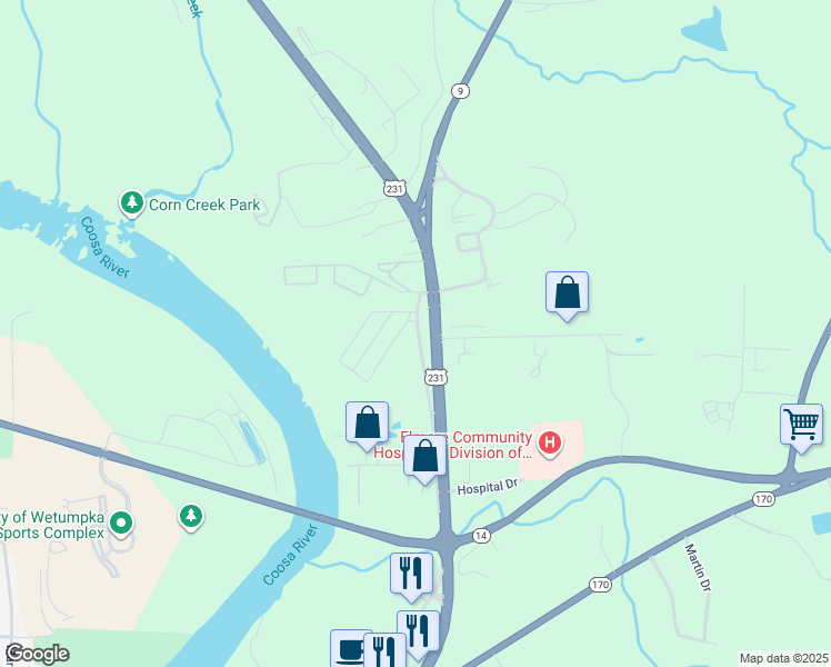 map of restaurants, bars, coffee shops, grocery stores, and more near 1021 Jackson Trace Rd in Wetumpka