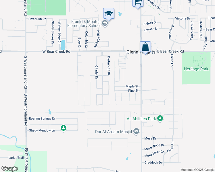 map of restaurants, bars, coffee shops, grocery stores, and more near 1821 Purdue Drive in Glenn Heights