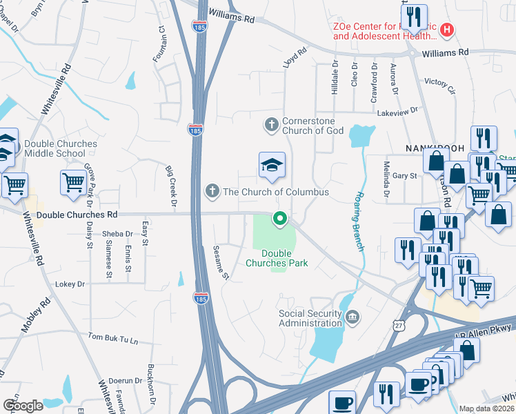 map of restaurants, bars, coffee shops, grocery stores, and more near 2262 Rock Springs Court in Columbus