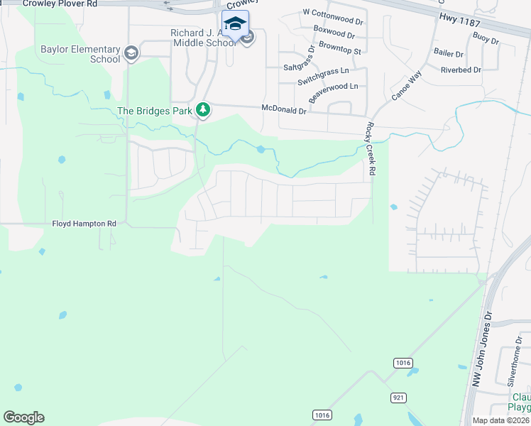 map of restaurants, bars, coffee shops, grocery stores, and more near 1701 Conley Lane in Crowley