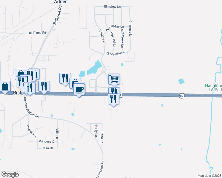 map of restaurants, bars, coffee shops, grocery stores, and more near 2955 U.S. 80 in Haughton
