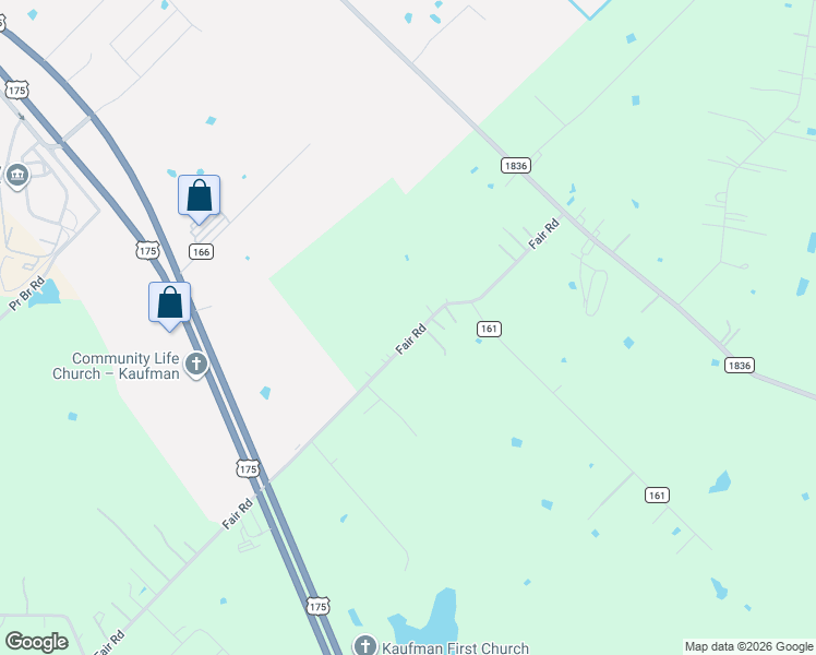 map of restaurants, bars, coffee shops, grocery stores, and more near 5557 Fair Road in Kaufman