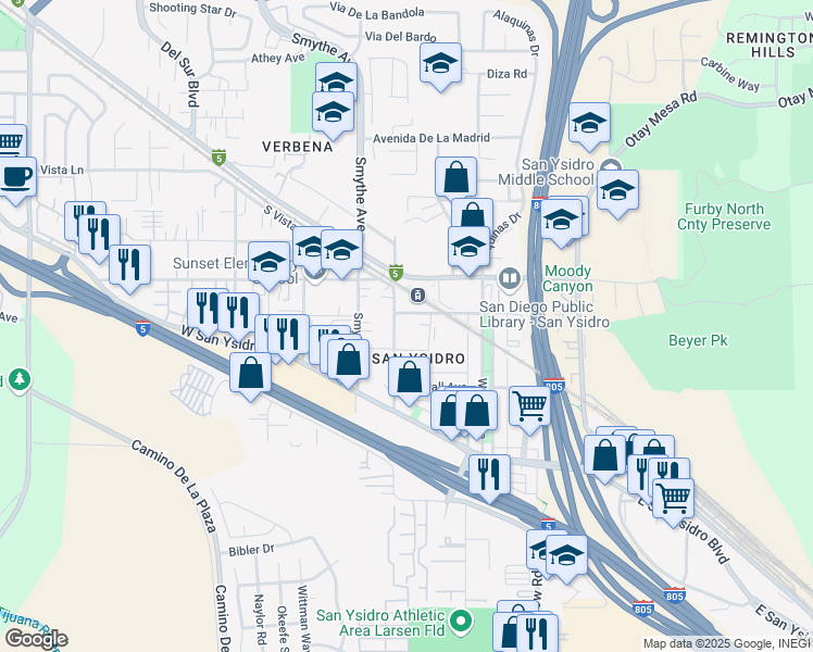 map of restaurants, bars, coffee shops, grocery stores, and more near 260 Cottonwood Road in San Diego