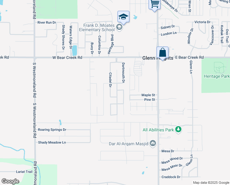 map of restaurants, bars, coffee shops, grocery stores, and more near 1819 Berkeley Drive in Glenn Heights