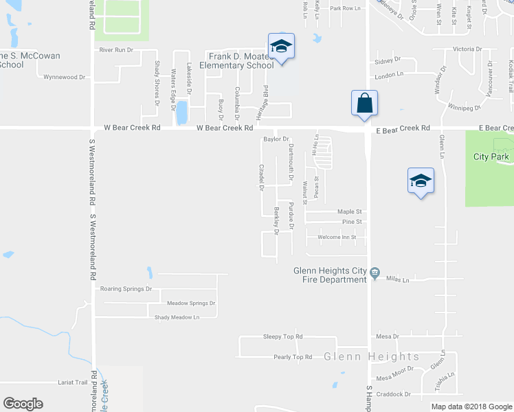 map of restaurants, bars, coffee shops, grocery stores, and more near 1817 Citadel Drive in Red Oak