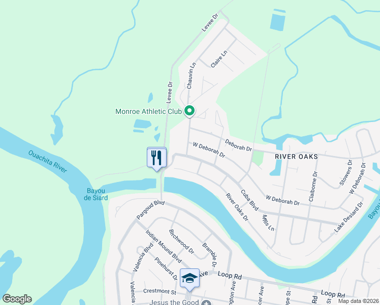 map of restaurants, bars, coffee shops, grocery stores, and more near 2704 Cuba Blvd in Monroe