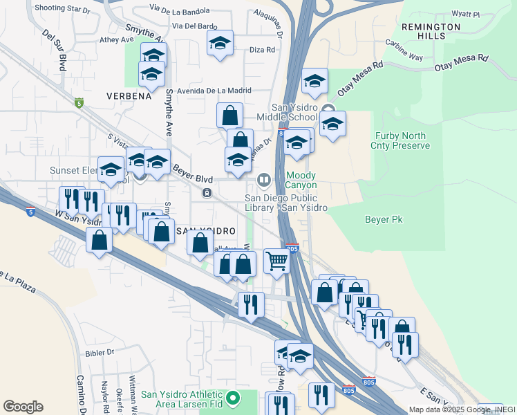 map of restaurants, bars, coffee shops, grocery stores, and more near 123 East Seaward Avenue in San Diego