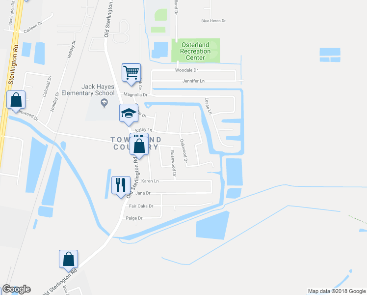map of restaurants, bars, coffee shops, grocery stores, and more near 64 Elmwood Drive in Monroe