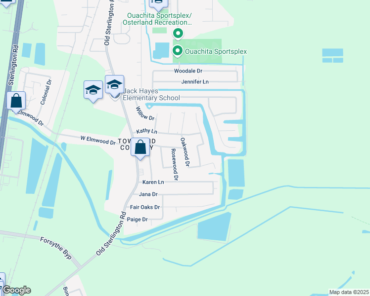 map of restaurants, bars, coffee shops, grocery stores, and more near 59 Elmwood Drive in Monroe