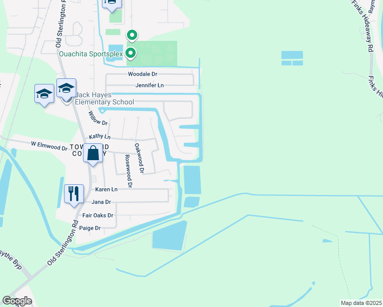map of restaurants, bars, coffee shops, grocery stores, and more near 99 Leslie Ln in Monroe