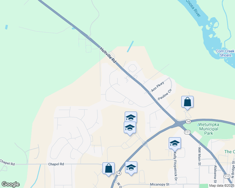 map of restaurants, bars, coffee shops, grocery stores, and more near 339 Country Club Drive in Wetumpka