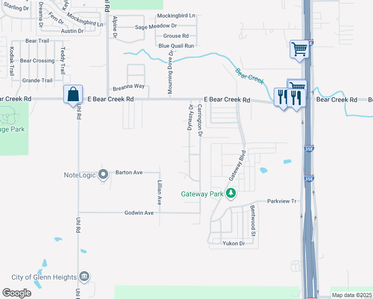 map of restaurants, bars, coffee shops, grocery stores, and more near 1833 Dynasty Drive in Glenn Heights