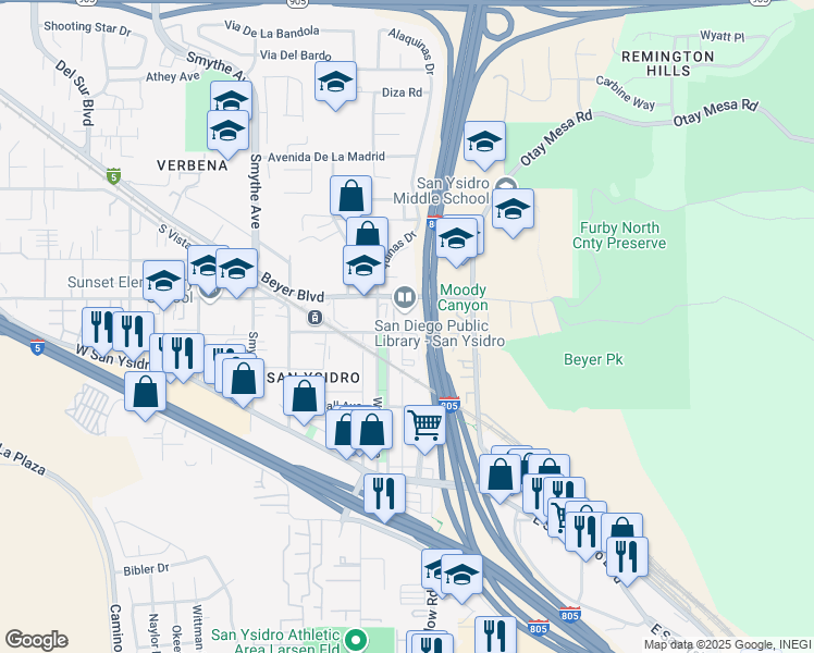 map of restaurants, bars, coffee shops, grocery stores, and more near 123 East Seaward Avenue in San Diego