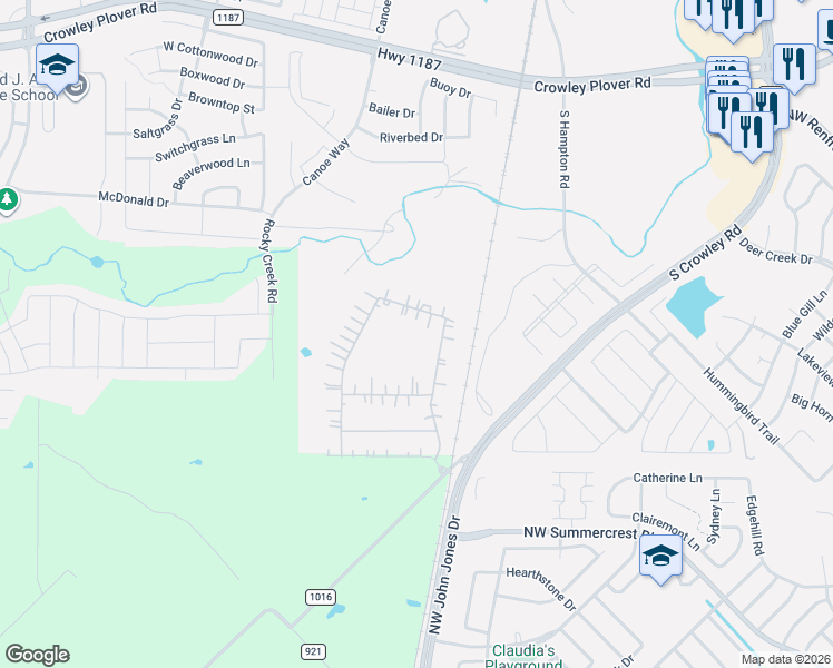 map of restaurants, bars, coffee shops, grocery stores, and more near 1008 Dapple Gray Road in Crowley