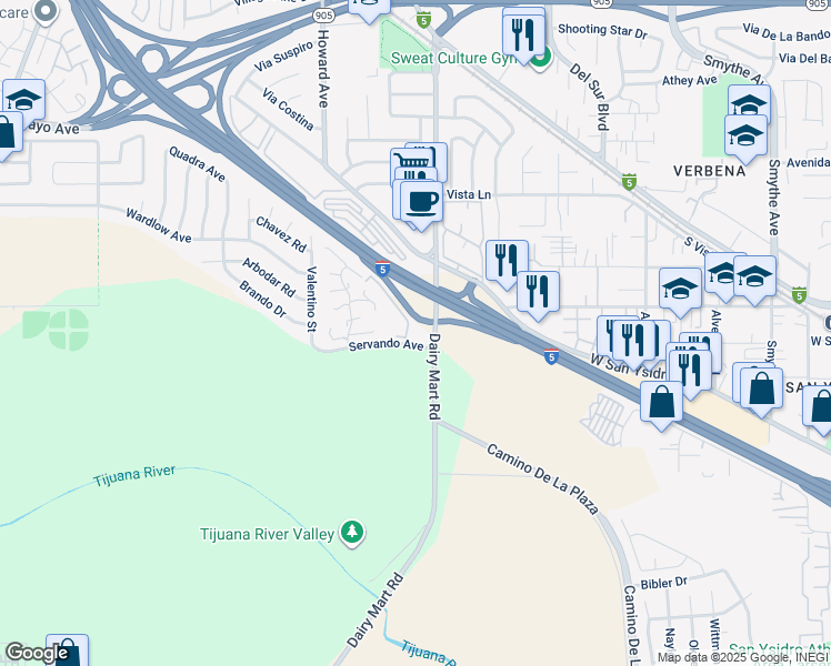 map of restaurants, bars, coffee shops, grocery stores, and more near 2314 Servando Avenue in San Diego
