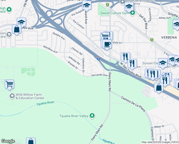 map of restaurants, bars, coffee shops, grocery stores, and more near 2126 Bluehaven Court in San Diego