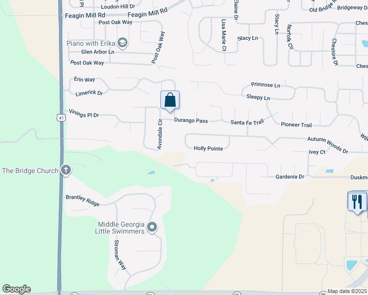 map of restaurants, bars, coffee shops, grocery stores, and more near 152 Holly Pointe in Warner Robins