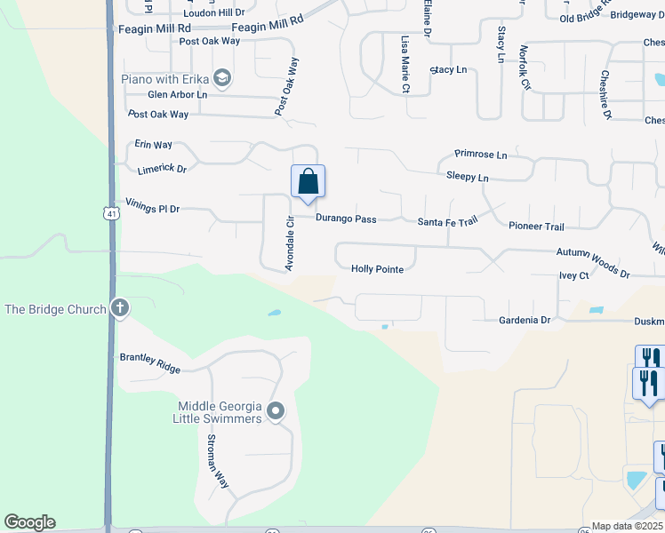 map of restaurants, bars, coffee shops, grocery stores, and more near 152 Holly Pointe in Warner Robins