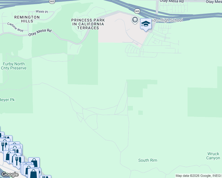 map of restaurants, bars, coffee shops, grocery stores, and more near 5245 Otay Mesa Road in San Diego