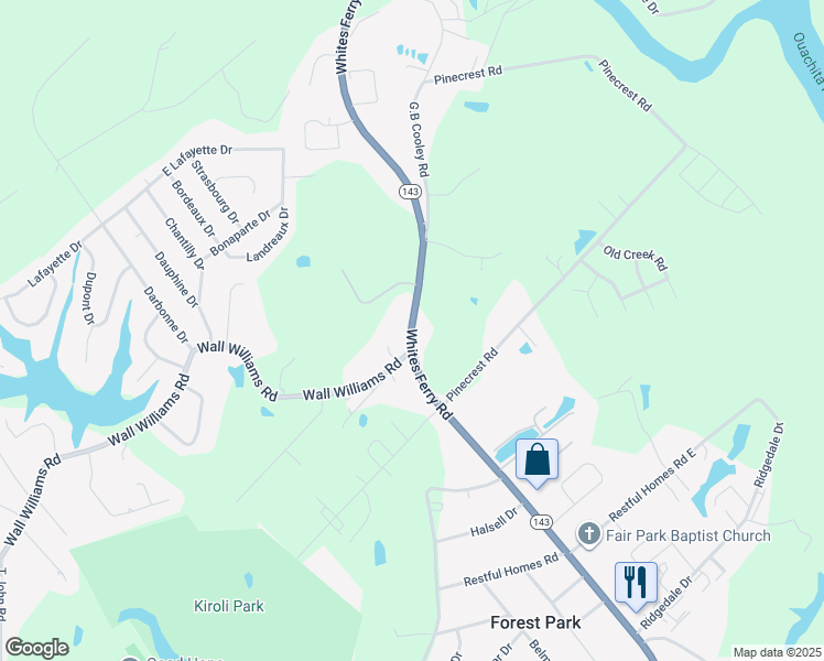 map of restaurants, bars, coffee shops, grocery stores, and more near 5326 Whites Ferry Rd in West Monroe