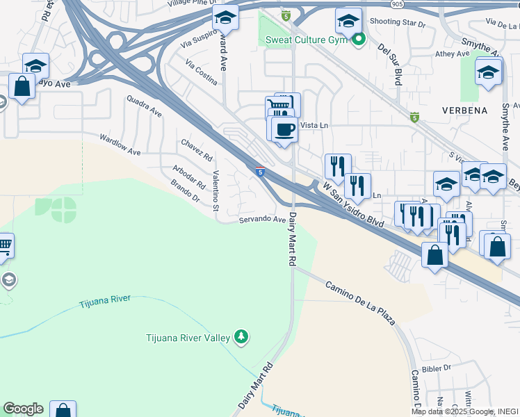 map of restaurants, bars, coffee shops, grocery stores, and more near 2163 Bluehaven Court in San Diego