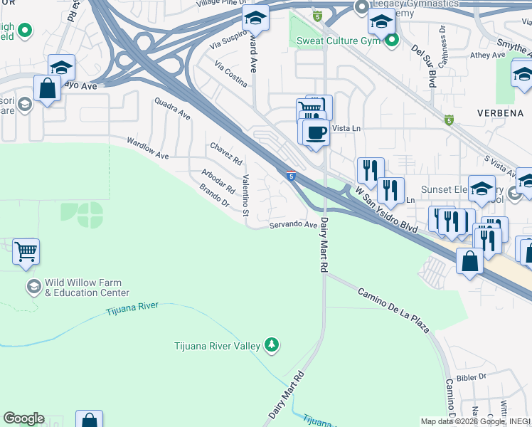 map of restaurants, bars, coffee shops, grocery stores, and more near 2126 Bluehaven Court in San Diego