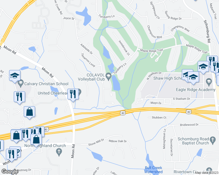 map of restaurants, bars, coffee shops, grocery stores, and more near 7959 Ballantyne Way in Columbus