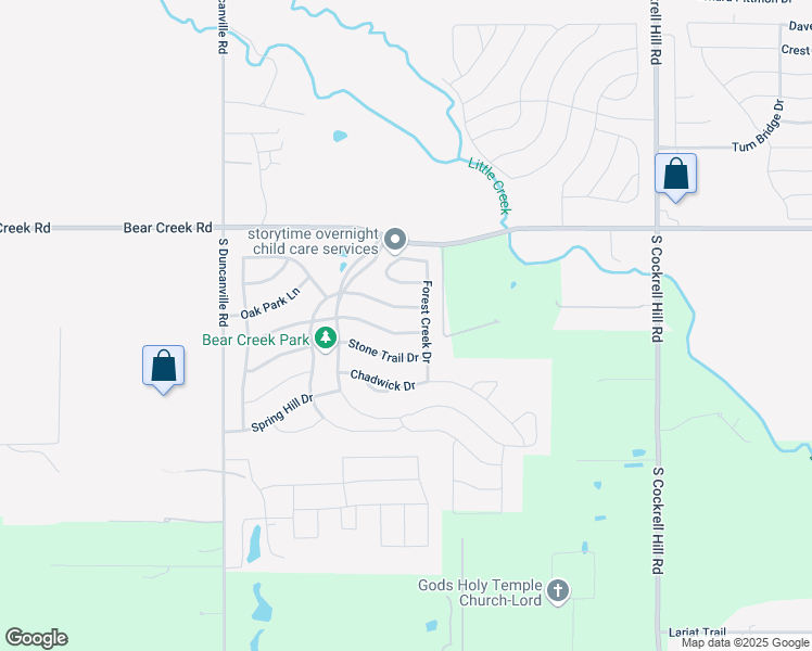 map of restaurants, bars, coffee shops, grocery stores, and more near 1739 Summerwood Lane in Cedar Hill