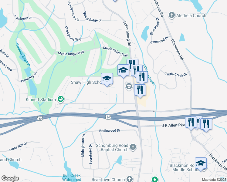 map of restaurants, bars, coffee shops, grocery stores, and more near 7601 Schomburg Road in Columbus