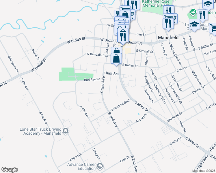 map of restaurants, bars, coffee shops, grocery stores, and more near 516 Elizabeth Lane in Mansfield