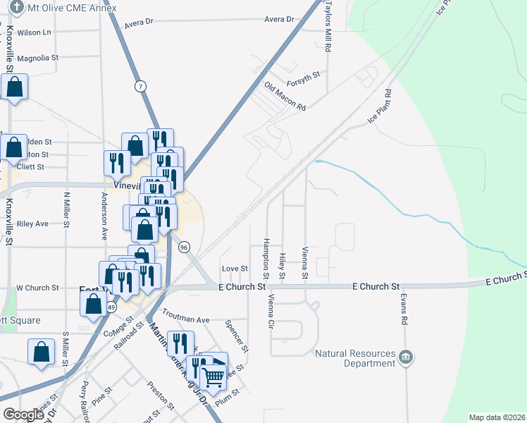 map of restaurants, bars, coffee shops, grocery stores, and more near 306 Peachtree Exd in Fort Valley