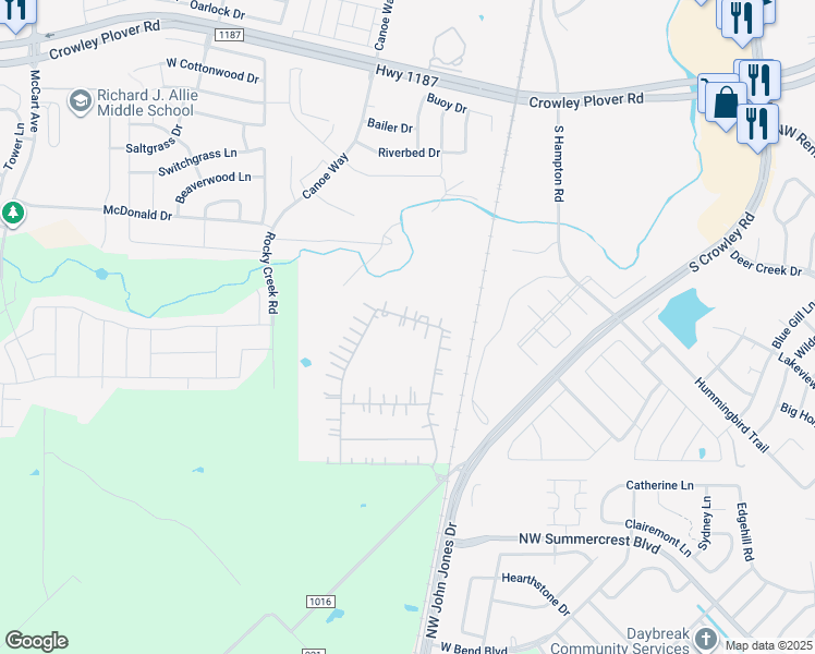 map of restaurants, bars, coffee shops, grocery stores, and more near 1008 Dapple Gray Road in Crowley