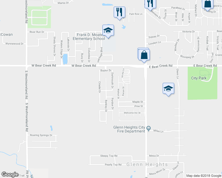 map of restaurants, bars, coffee shops, grocery stores, and more near 1807 Dartmouth Drive in Glenn Heights