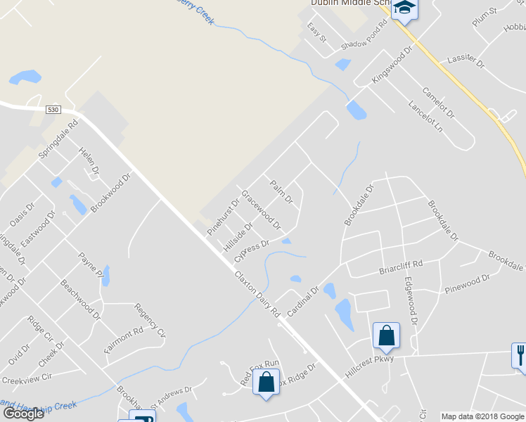 map of restaurants, bars, coffee shops, grocery stores, and more near 801 Gracewood Drive in Dublin