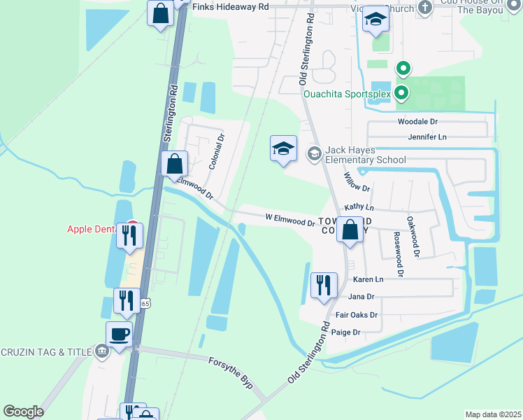map of restaurants, bars, coffee shops, grocery stores, and more near 37 West Elmwood Drive in Monroe