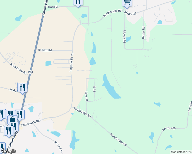 map of restaurants, bars, coffee shops, grocery stores, and more near 111 East Road in Ruston