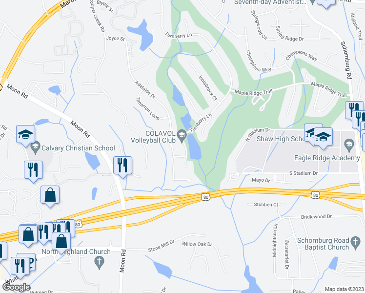 map of restaurants, bars, coffee shops, grocery stores, and more near 7959 Ballantyne Way in Columbus