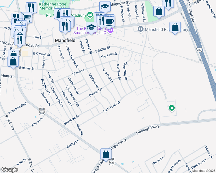 map of restaurants, bars, coffee shops, grocery stores, and more near 900 Dayton Street in Mansfield
