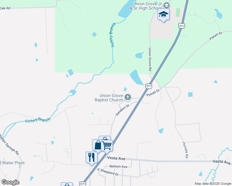 map of restaurants, bars, coffee shops, grocery stores, and more near 229 Sherrod Street in Gladewater