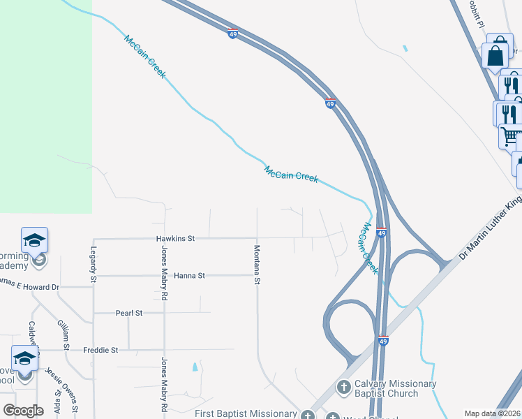 map of restaurants, bars, coffee shops, grocery stores, and more near 3330 Montana Street in Shreveport