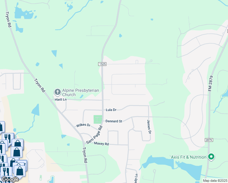 map of restaurants, bars, coffee shops, grocery stores, and more near 201 Mosley Circle South in Longview