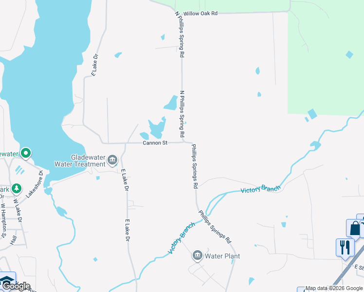 map of restaurants, bars, coffee shops, grocery stores, and more near 1203 Cannon Street in Gladewater