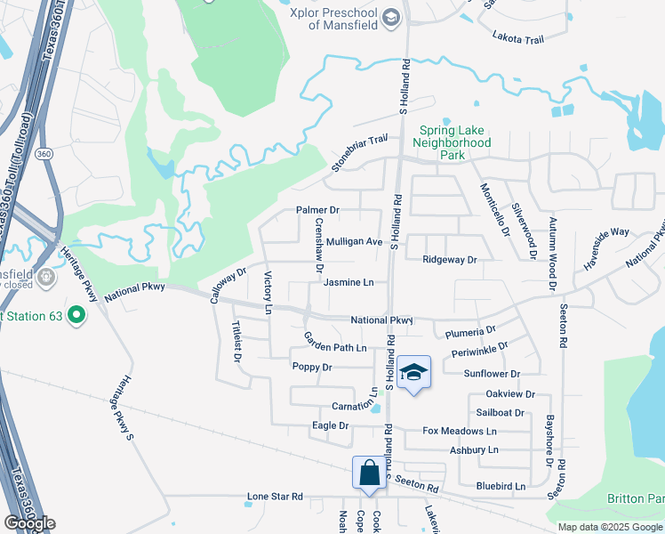 map of restaurants, bars, coffee shops, grocery stores, and more near 3 Calloway Court in Mansfield