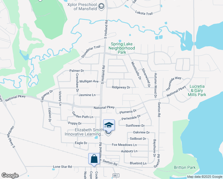 map of restaurants, bars, coffee shops, grocery stores, and more near 4410 Ridgeway Drive in Mansfield