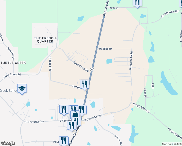 map of restaurants, bars, coffee shops, grocery stores, and more near 101 Road Camp Road in Ruston