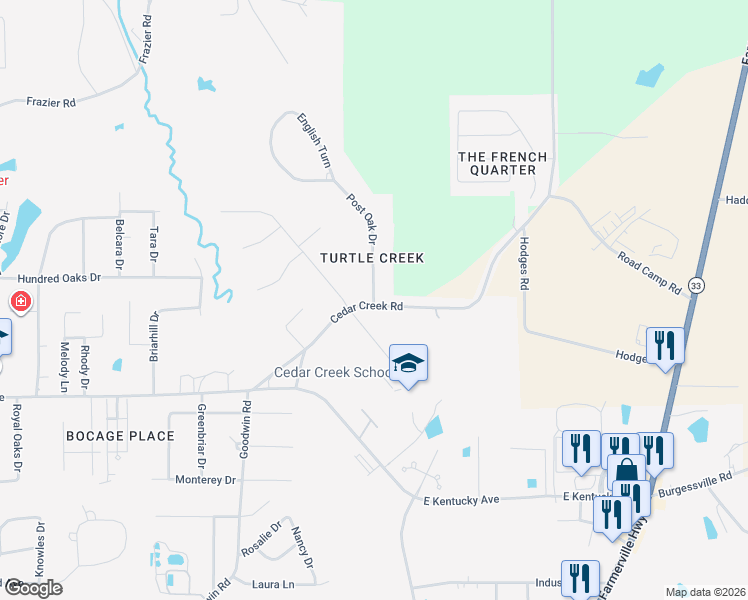 map of restaurants, bars, coffee shops, grocery stores, and more near 2701 Post Oak Drive in Ruston