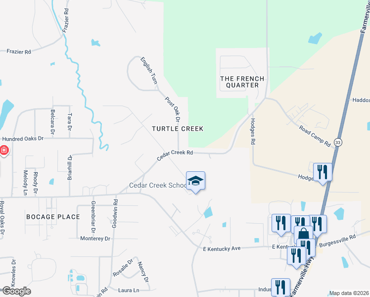 map of restaurants, bars, coffee shops, grocery stores, and more near 2700 Post Oak Drive in Ruston