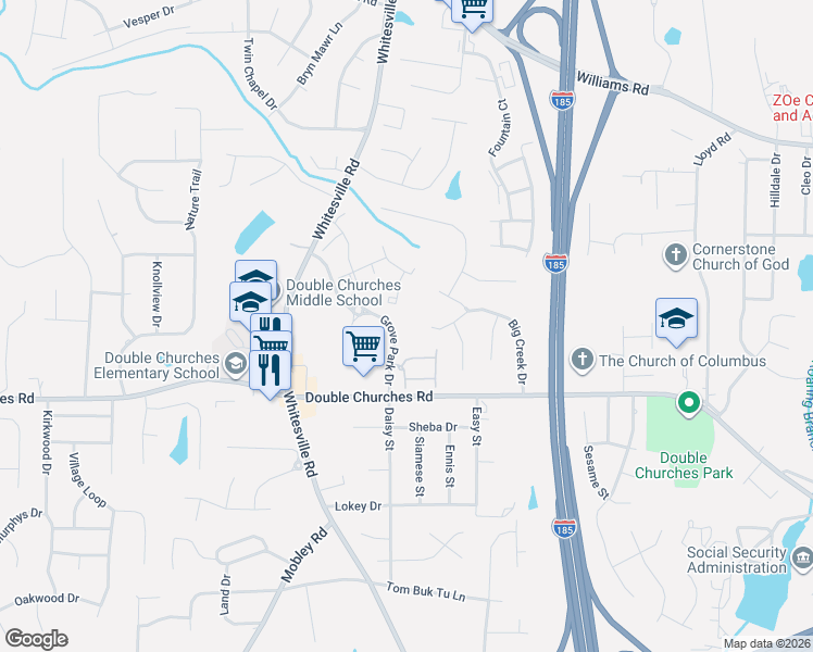 map of restaurants, bars, coffee shops, grocery stores, and more near 1442 Grove Park Dr in Columbus